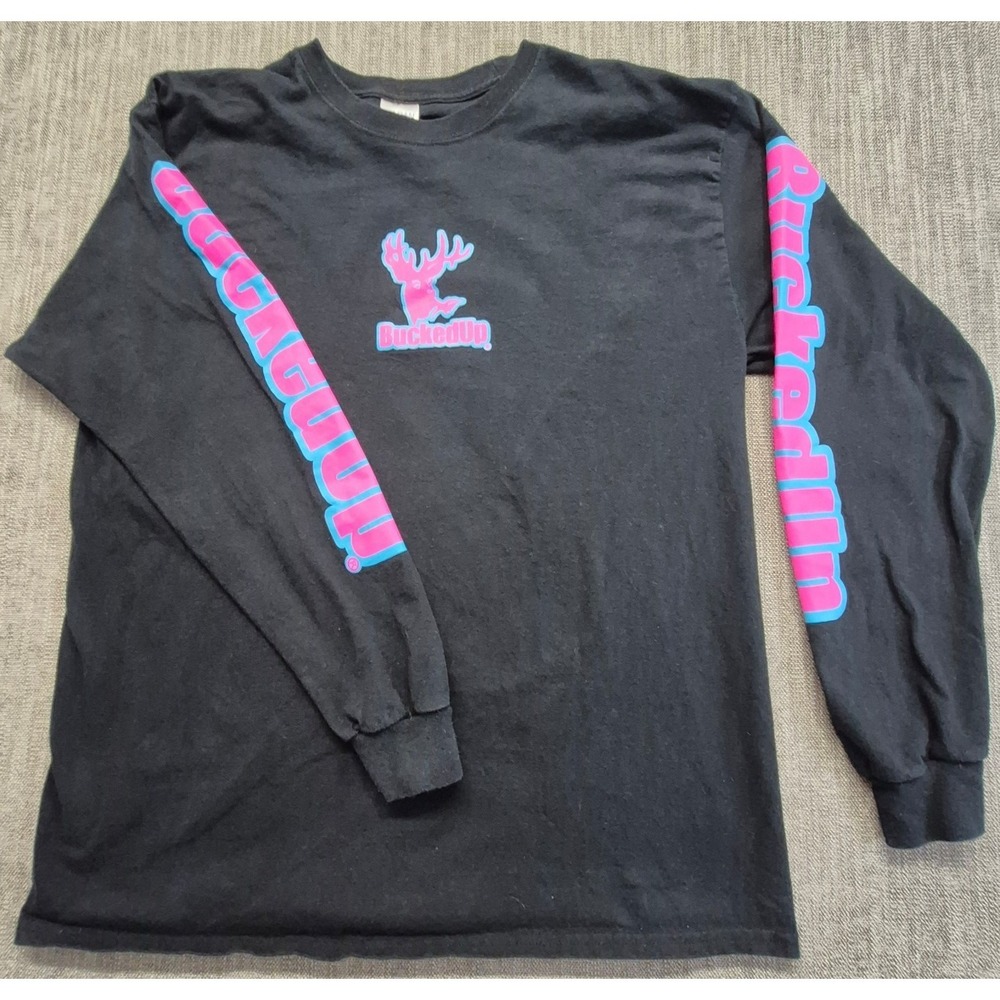 BucketUp men's black 2 sided graphic long sleeve t-shirt XL 100% Cotton deers